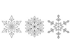 three snowflakes are shown in black and white