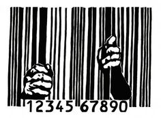 a barcode with the image of a hand holding a bag and pointing at it