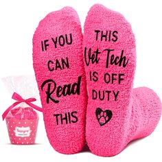 two pink slippers that say if you can get tech read is off this duty