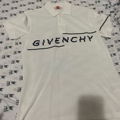 Small White Givenchy Polo Shirt, Material Is Cotton & Condition Is Excellent. (I Dry Cleaned It!) Collared Tops With Logo Print For Summer, Summer Collared Tops With Logo Print, Summer Collared Top With Logo Print, Designer White Collared Shirt, Elegant White Shirt With Graphic Print, Designer Polo Collar Tops For Spring, Designer White Collared Top, Luxury White Summer Shirt, Luxury White Tops For Summer