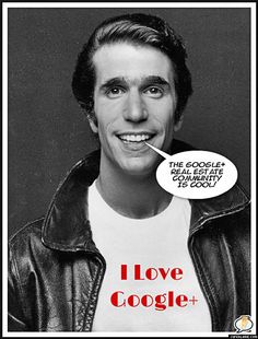 a black and white photo of a man wearing a t - shirt with the words i love google on it