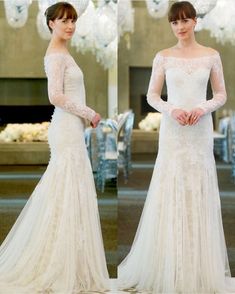 two women in wedding dresses standing next to each other and one is wearing a white dress