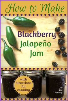 the cover of how to make blackberry jalapeno jam with directions for canning