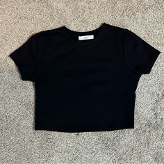 Fitted Cropped Black Tee From Talulah Online Boutique. Size L. Never Worn. Black Fitted Crop Top T-shirt, Black Fitted Cropped T-shirt, Oversized Striped Sweater, Floral Lace Blouse, Waffle Shirt, Ribbed Turtleneck, Knit Shirt, Oversized Sweater, Lace Blouse