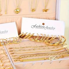 57-Piece Golden Jewelry Set - Luxurious Necklaces, Rings, Earrings & Bracelets - Elegant & Delicate Design - Perfect Gift for Her Gold Round Jewelry Sets For Mother's Day, Mother's Day Gold Round Jewelry Sets, Mother's Day Gold Jewelry Sets, Gold Metal Jewelry For Gift Making, Nickel-free Gold Jewelry For Mother's Day, Bracelets Elegant, Infinity Jewelry, Golden Necklace, Golden Jewelry