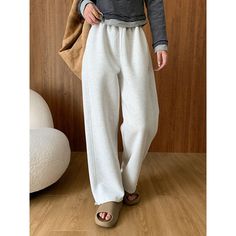 Fall Drawstring Elastic Waist Wide-Leg Light Gray Sweatpants Fabric: 82.19%Cotton+17.9% Polyester Size: M, L Multiple Color Selections: Light Gray Season: Spring, Fall, Winter Winter Full Length Bottoms For Leisure, Full Length Bottoms For Leisure In Winter, Gray Leisure Pants For Winter, Gray Winter Leisure Pants, Solid Color Leisure Pants For Fall, Comfortable White Baggy Bottoms, Leisure Straight Pants For Winter, Leisure Trousers For Winter, Winter Leisure Trousers