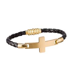 Details: Made of leather and stainless steel Opens with magnetic clasp Size: One size fits most Fits up to about 8" wrists Jesus Sacrifice, Leather Fits, Bracelet Inspired, Gold Cross, Magnetic Clasp, High Grade, Leather Bracelet, Bangles, Jewelry Making