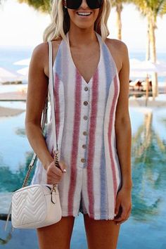 #sponsored #ad Vacation Rainbow Stripe Backless Casual Playsuits | Summer 2020 Collection! $27 OFF $155+ Orders, w/code: SC27 ☝ SHOP ☝ 90s outfits, summer outfits beach, cute summer outfits #summeroutfits #playsuits Casual Rompers Outfit, Casual Summer Rompers, Beach Dress Casual, Women Romper, Backless Jumpsuit, Striped Short, Summer Style Casual, Cute Summer Outfits, Short Jumpsuit