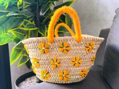 This bag is handwoven in the souks of Morocco, from a palm leaf. It is a "Slow Fashion" product representing everything that is eco, ethical and green. Even though this Spring & Summer season is all about straw 🤍 Small round wicker French basket, hand woven in Marrakesh by friends and family. Ideal small shopper or beach bag. Also a perfect bag or gift for a girl - great for school books etc. This braided bag is perfect anytime and everywhere, Especially in the summer and there are those who li Yellow Handmade Straw Bag For Daily Use, Handmade Yellow Straw Bag For Daily Use, Handmade Yellow Straw Bag For Summer, Yellow Handwoven Bucket Straw Bag, Handmade Yellow Straw Summer Bag, Handmade Yellow Summer Straw Bag, Eco-friendly Yellow Handwoven Beach Bag, Eco-friendly Handwoven Yellow Beach Bag, Yellow Handwoven Straw Summer Bag