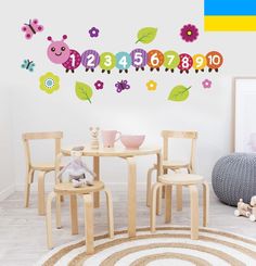 children's wall decals with numbers and flowers