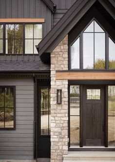 the front door of a house with two windows