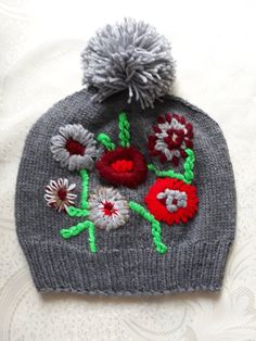 Women's Hats , Embroidered hat, Winter knit hats, Knitted winter caps, Floral embroidery, Pompon beanie, Knit hat, Womens knit hats Winter Embroidered Beanie Hat, Winter Embroidered Beanie, One Size Fits Most, Winter Embroidered Beanie One Size, Winter Embroidered Beanie One Size Fits Most, Embroidered Winter Cap, Winter Embroidered Cap, One Size Embroidered Beanie Hats, Gray Hand Knitted Cap Hat, Hand Knitted Gray Cap