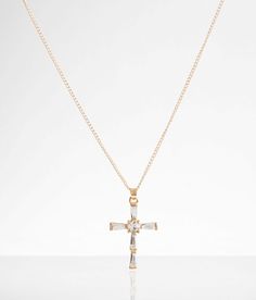 "Boutique By BKE Glitz Cross Necklace - Gold 14-19, Women's Gold Rhinestone pendant necklace Length measures 19". Apparel & Accessories" Party Necklace With Adjustable Chain And Cross Pendant, Crystal Cross Pendant Necklace With Bling, Gold Rhinestone Cross Pendant Necklace, Gold Crystal Rhinestone Cross Pendant Necklace, Elegant Gold-tone Cross Necklaces, Gold-tone Cross Necklace Gold Plated, Gold-tone Cross Jewelry With Adjustable Chain, Cross Necklace Women, Gold-tone Cross Pendant Jewelry Gift