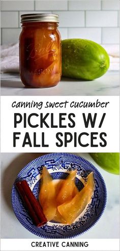 canning sweet cucumber pickles w / fall spices is an easy way to use them