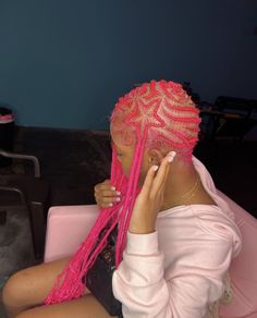 Lemonade Braids With Star, Pink Braided Hairstyles For Black Women, Hot Pink Braids Black Women, Red Lemonade Braids, Pink Cornrows Braids, Pink Lemonade Braids, Hot Pink Braids, Pink Braids Black Women