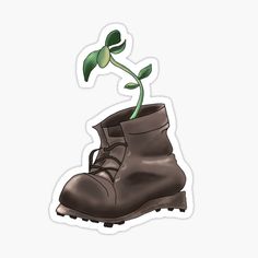 a boot with a sprout growing out of it's side sticker