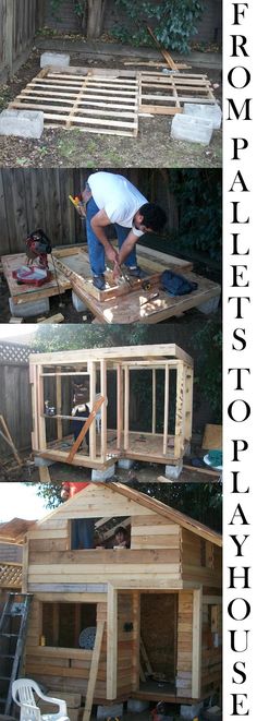 two pictures showing how to build a chicken coop