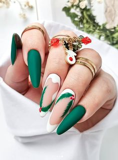 holly holiday festive nails. winter christmas nail art ideas. Festive Nails Winter, Festive Nail Ideas, Nails Winter Christmas, Christmas Nail Art Ideas, Festive Nails, Santa Nails, Nails Holiday, New Years Eve Nails, Candy Cane Nails