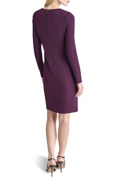 Layer and accessorize this smart sheath dress however you want for a look that easily switches from the 9-to-5 to after-hours-ready in seconds. 36" length Exposed back-zip closure V-neck Long sleeves Partially lined 96% polyester, 4% spandex Dry clean Imported Elegant Bodycon Dress With Invisible Zipper, Elegant Fall Bodycon Dress With Back Zipper, Long Sleeve Sheath Dress, Travel Must Haves, Concert Looks, Astr The Label, Flip Flop Slippers, Sweaters And Leggings