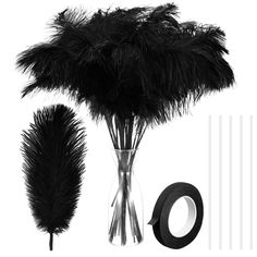 PRICES MAY VARY. Ostrich Feathers Bulk: you will receive 80 pieces of black feathers for vase, including 60 pcs in 20 cm/ 8 inches to 25 cm/ 10 inches, and 20 pcs in 25 cm/ 10 inches to 30 cm/ 12 inches; You will also receive 80 pcs iron wires and a roll of adhesive tape, ample amounts easily satisfying your daily decorating needs and DIY requirements; You can also share them with your friend and family Easily Making and Using: the attachment of the iron wire will increase the length of the enti Black And White Decorations, 60 Th Birthday, 1920s Themed Party, Feather Arrangements, Flower Arrangement Wedding, Wedding Party Centerpieces, 60 Birthday, Large Feathers, Flower Vase Arrangements