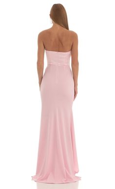 Moravia Satin Corset High Low Crepe Maxi Dress in Pink | LUCY IN THE SKY Cute Simple Prom Dresses, Pink Ball Dresses, Pink Satin Prom Dress, Light Pink Prom Dress, Crepe Maxi Dress, Prom Dress Inspo, Prom Dresses Simple, Trendy Prom Dresses, Fabric Skirt