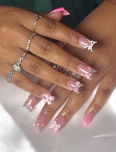 Pink Acrylic Birthday Nails, Acrylic Birthday Nails, Birthday Nails Pink, Nails Pink And White, Pink Bday, Cute Pink Nails, Latest Nail Designs, Girly Acrylic