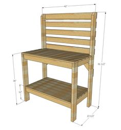 a wooden bench is shown with measurements for the seat and back end section on it