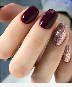 Dark Acrylic Nails, Wine Nails, Short Square Nails, Nail Design Inspiration, New Year's Nails, Gel Nail Designs, Glitter Gel