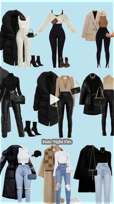 a collage of different types of clothes and shoes with text that reads, date night fix