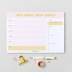 the new week, new goals printable on a white background with office supplies around it