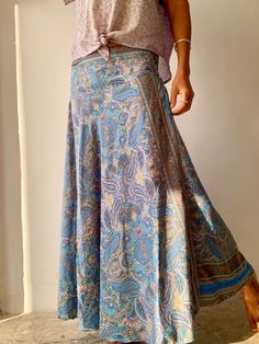 "Cute boho style long skirt  Easy to wear with elastic waist, comfy and lightweight made in light silky fabric with paisley print  Perfect for everyday or occasions or travels  MEAESURE Size M Waist 26-35\" Lenght 39 MATERIAL * blended silk  Thank you for looking" Bohemian Flared Maxi Dress For Spring, Flowy Maxi Skirt With Boho Print, Flowy Boho Print Hippie Maxi Skirt, Blue Boho Print Flowy Maxi Skirt, Hippie Flowy Boho Print Maxi Skirt, Flowy Boho Print Maxi Skirt, Flowy Blue Boho Print Maxi Skirt, Bohemian Summer Maxi Dress With Flared Skirt, Bohemian Maxi Dress With Lined Flared Skirt