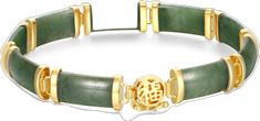 Luxury Green Rectangular Bracelets, Elegant Yellow Gold Jade Bracelets, Elegant Yellow Gold Jade Bracelet, Yellow Gold Jade Bracelets As Gift, Yellow Gold Jade Bracelets For Gift, Formal Yellow Gold Jade Bracelets, Luxury Gold Jade Bracelets, Formal Yellow Gold Jade Bracelet, Silver Link Bracelet