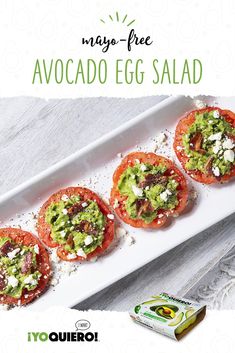 an advertisement for avocado egg salad with tomatoes and feta cheese