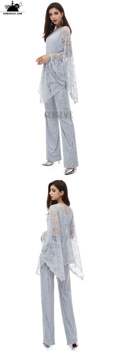 Classy Grey Lace Wedding Guest Formal Dress Outfit Trousers With Lace Cape Ref#EZ15XP at GemGrace. #MotheroftheBrideDresses Shop now to get $10 off. Pro custom-made service for wedding dress, formal dress. View Mother of the Bride Dresses,Wedding Guest Dresses for more ideas. Click to shop now! #BuyableMotheroftheBrideDresses Elegant Lace Set For Wedding Night, Elegant Full Length Lace Bottoms, Fitted Long Sleeve Sets For Wedding Night, Spring Wedding Lace Sets, Floor-length Bottoms For Spring Wedding, Fitted Lace Floor-length Set, Spring Wedding Full Length Pants, Fitted Floor-length Lace Set, Elegant Silver Kurta For Formal Occasions