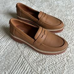 Never Worn. Brand New Brown Moccasins With Leather Footbed For Work, Everyday Leather Moccasins For Fall, Brown Leather Everyday Loafers, Everyday Brown Loafers With Stitched Sole, Classic Brown Everyday Loafers, Everyday Brown Leather Loafers, Classic Brown Loafers For Everyday, Brown Leather Workwear Moccasins, Brown Moccasins For Everyday Spring Wear