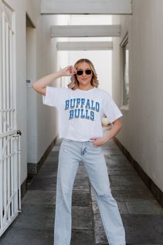 BUFFALO BULLS CLAIM TO FAME BOXY FIT WOMEN'S CROPPED TEE Curated Ears, Butler Bulldogs, Missouri Mule, Claim To Fame, Oregon State Beavers, Texas State University, Gameday Couture, Mississippi State Bulldogs, West Virginia Mountaineer