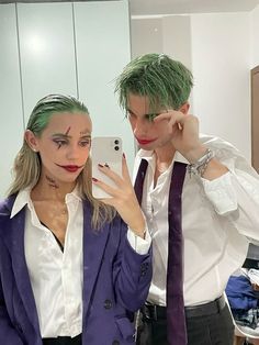 Joker Makeup Couple, Costume Idea Couple, The Joker Couple Costume, Joker And Batman Couple Costume, Joker Costume Men, Joker Costume Ideas, Joker And Harley Quinn Costume