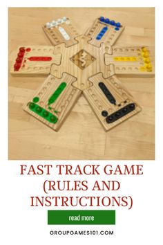 a wooden board game with the words, fast track game rules and instructions read more