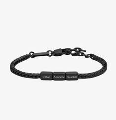 Engraving bracelet for men - Oliver Black. A silver bracelet with a rectangular engraved plate, an exciting and meaningful gift. Each name add a bead, can add more beads in the future You can engrave the names of your children\your names\date etc. High-quality bracelet resistant to shower, sea and pool 💧 Waterproof and guaranteed to never fade 100% handmade SKU : MP350-WP254 Size : The size of the bracelet - 7" or 7.5" + 1" extension chain.​​ Material : stainless steel Engraving Bracelet, Chains Necklaces, Bracelet For Men, Meaningful Gifts, Bracelets For Men, The Future, Silver Bracelet, Pool, Shower