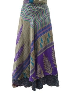 "1.Product Details: . Item : 1 PC Vintage Silk Saree wrap skirt Size : Long Length 36\" inches : Waist Width 48\" inches Fabric: Vintage Silk Saree fabric 2. Product Description: This Vintage Silk Saree/ Skirt / Wrap Around Made by Vintage Silk Fabric. This Wrap Has Two Layers With Different Colors & Patterns. A Perfect Wrap Around With Strap for Easy to Wear. Useful for all weathers and very comfortable.. Shipping Policy: We ship The Item Worldwide By FEDEX , UPS and by BOMBINO services." Flowy Multicolor Lined Wrap Skirt, Multicolor Long Lined Wrap Skirt, Bohemian Multicolor Flared Wrap Skirt, Purple Bohemian Lined Skirt, Bohemian Purple Lined Skirt, Green Bohemian Wrap Skirt, Magic Wrap Skirt, Saree Skirt, Magic Wrap