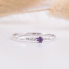 14k solid white gold amethyst promise ring for her,Small & dainty womens promise ring,Womens amethyst gold ring,Unique delicate promise ring WE OFFER UNLIMITED PERIOD INSTALLMENTS PLAN This is a beautiful, stunning, feminine ring that works well for all occasions, styles, and ages. You will love it! Ring information: Main stone: Amethyst Approximate size: 2.5mm Accent stones: Cubic zirconia Approximate size: 1.0mm (6 stones) Metal type: Gold Metal stamp: 14k Gold Installment Payments We offe Minimalist Amethyst Birthstone Promise Ring, Minimalist Purple Birthstone Promise Ring, Dainty Amethyst Ring With Prong Setting For Promise, Dainty Amethyst Stackable Rings For Promise, Dainty Amethyst Ring For Formal Occasions, Purple Dainty Birthstone Promise Ring, Dainty White Gold Birthstone Promise Ring, Elegant Amethyst Stackable Promise Rings, Dainty Purple Promise Ring