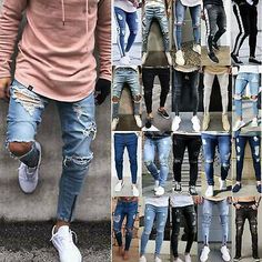 Slim Fit Ripped Jeans, Ripped Denim Pants, Biker Denim, Ripped Knee Jeans, Ripped Jeans Men, Mens Fashion Jeans, Black Ripped Jeans, Slim Trousers, Slim Denim