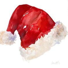 a watercolor painting of a santa hat