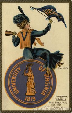 an advertisement for the university of virginia, featuring a statue of liberty holding a flag