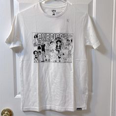 Uniqlo Japan One Piece Graphic T Shirts Size: Kids Xxl But Will Fit Adult Xs Purchased From Japan Uniqlo Graphic Tees, Uniqlo Graphic Tee With Graphic Print, Uniqlo Graphic Print T-shirt, Uniqlo Graphic Tee For Streetwear, Casual Tops With Cartoon Print For Fans, White Cotton Shirt With Cartoon Print, Uniqlo Crew Neck Graphic Print Tops, Uniqlo Graphic Tee With Crew Neck, Uniqlo White Crew Neck T-shirt