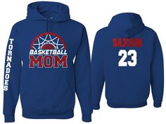 a black hoodie with the name and number for a basketball mom in pink on it