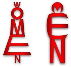 two red letters that say women and one has an image of a woman on it