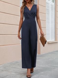 Be the star of the show in this stunning sleeveless wrap Neck Wide Leg Jumpsuit. This beautiful dress is crafted from a non-stretch woven fabric, made from polyester for comfort and durability. The flattering v-neckline and high waist silhouette add drama, while the regular fit flatters your curves. The perfect dress for the summer months, you'll be sure to make a statement. Specifications: Details: Wrap Fit Type: Regular Fit Neckline: V neck Sleeve Length: Sleeveless Waist Line: High Waist Fabric: Non-Stretch Material: Woven Fabric Composition: 100% Polyester Care Instructions: Machine wash or professional dry clean Product Measurements(cm): Size US Bust Hip Size Inseam Length Shoulder Thigh Waist Size S 4 92 104 70 145 35 66 74 M 6 96 108 70.5 147 36 68.4 78 L 8/10 102 114 71.3 149.5 37. Comfy Jumpsuits, Wrap Jumpsuit, Neck Wrap, Wide Leg Jumpsuit, Beautiful Dress, The Star, Wrap Style, Perfect Dress, Woven Fabric