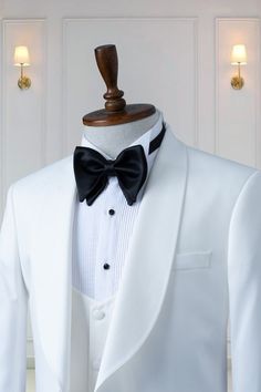 Three Piece White Shawl Lapel Men's Tuxedo Wedding - Etsy Ghana White Fitted Sets For Black Tie Occasion, Classic Tuxedo For Groom, Tailored Tuxedo Sets For Ceremony, Ceremony Tuxedo Suits Custom Fit, Ceremony Tuxedo With Custom Fit, Custom Fit Tuxedo For Ceremony, Custom Fit Tuxedo For Groom, Dapper Tuxedo For Groom, Classic White Sets For Black Tie Occasions