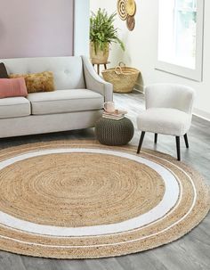 Living up to its nickname as the Golden Fiber jute is a staple in organic home décor. Hand-braided in India from natural jute and cotton fibers, our Braided Jute Collection features a variety of patterns and neutral colors that make these rugs the perfect base for any room's design. As soft as they are durable, these rugs are the perfect organic accent to any room's design. Unique Loom Braided Jute 3 X 3 (ft) Jute Natural and White Round Indoor Border Area Rug Cotton in Brown | 3142883 Large Floor Pillows, Braided Rag Rugs, Jute Round Rug, Circular Rugs, Jute Rug Runner, Natural Jute Rug, Braided Jute Rug, Solid Area Rugs, Floor Seating